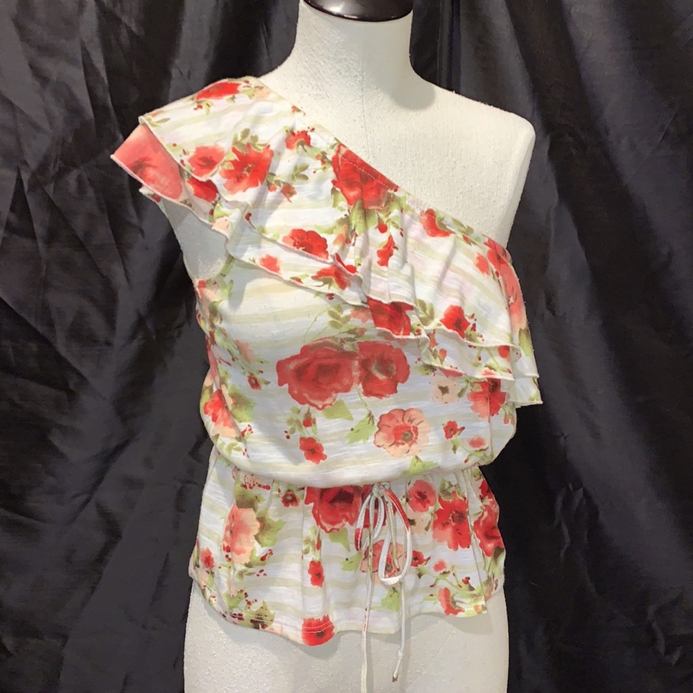 floral print off the shoulder shirt